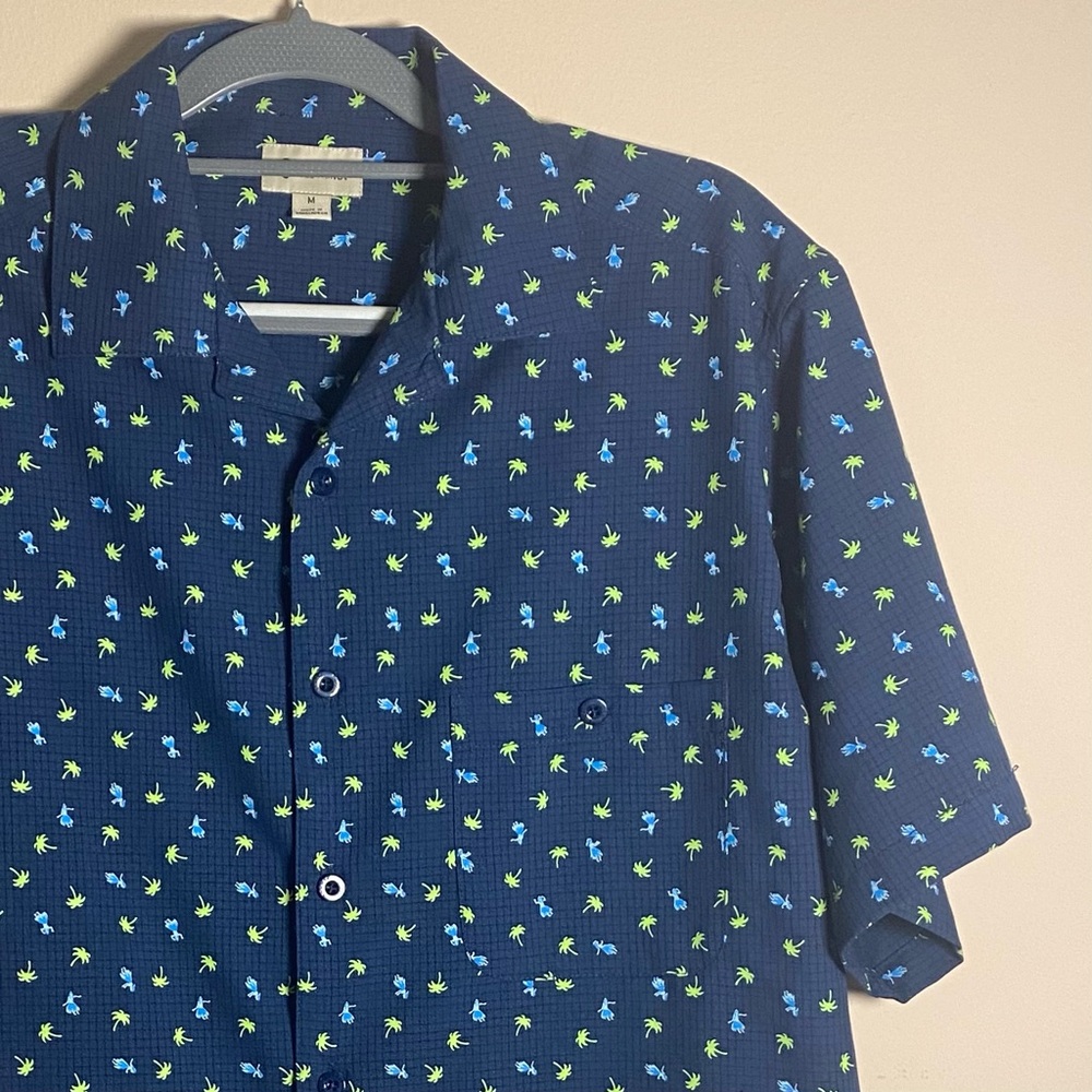 Men's Haggar Short Sleeve Button down Palm Trees Hula Girls Shirt Navy Size M